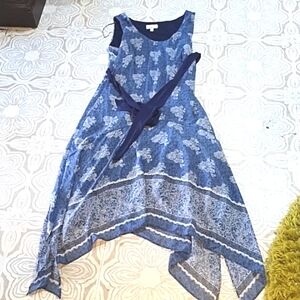 Womens Dress Halter sleeveless hi low denim print sz 12 ROBBIE BEE